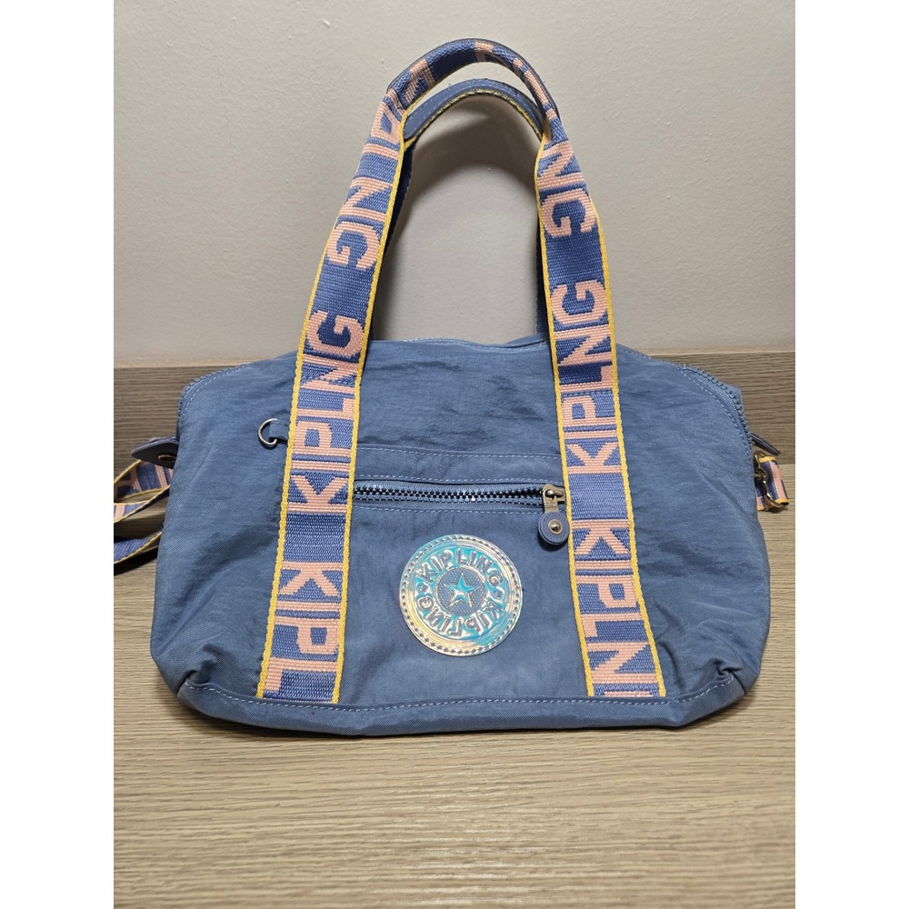 Kipling Blue Nylon Satchel Handbag Iridescent Logo Crossbody Bag